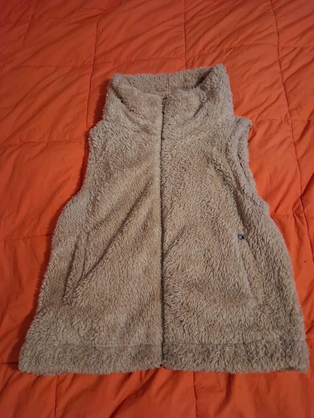 Tommy Hilfiger Womens  Faux Fur Teddy Fleece Vest Beige Full Zip Cozy Soft - Picture 5 of 6